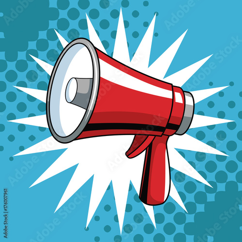 Bullhorn pop art cartoon vector illustration graphic