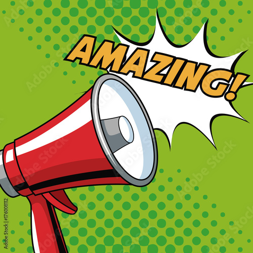 Bullhorn pop art cartoon vector illustration graphic