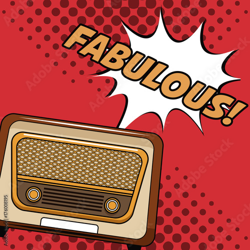 Old radio pop art cartoon vector illustration graphic
