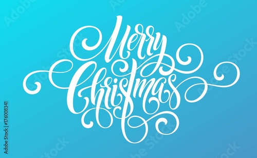 Merry Christmas handwriting script lettering on a bright colored background. Vector illustration