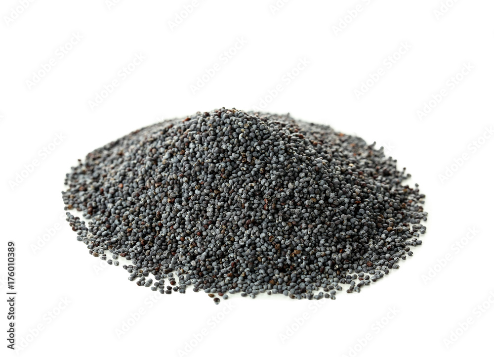 Heap of poppy seeds on white background Heap of poppy seeds on white background
