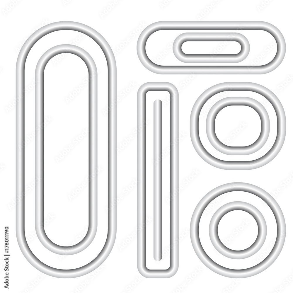 Simple chrome frames and bends isolated on white background. Illustration of 3d style chrome elements in different size and shape. Simple chrome frames and bends isolated on white background. Illustration of 3d style chrome elements in different size and shape.