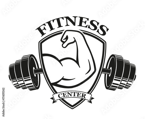 Fitness emblems, muscle armss, power icon. Designed elements - stock vector