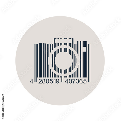 Icono plano codigo de barras camara fotos en circulo gris