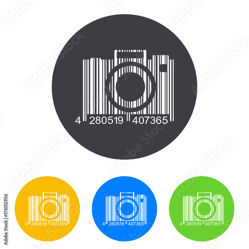 Icono plano codigo de barras camara fotos en circulo varios colores