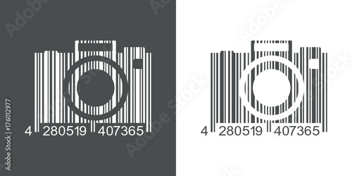 Icono plano codigo de barras camara fotos gris y blanco