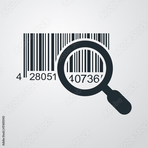 Icono plano codigo de barras lupa en fondo degradado