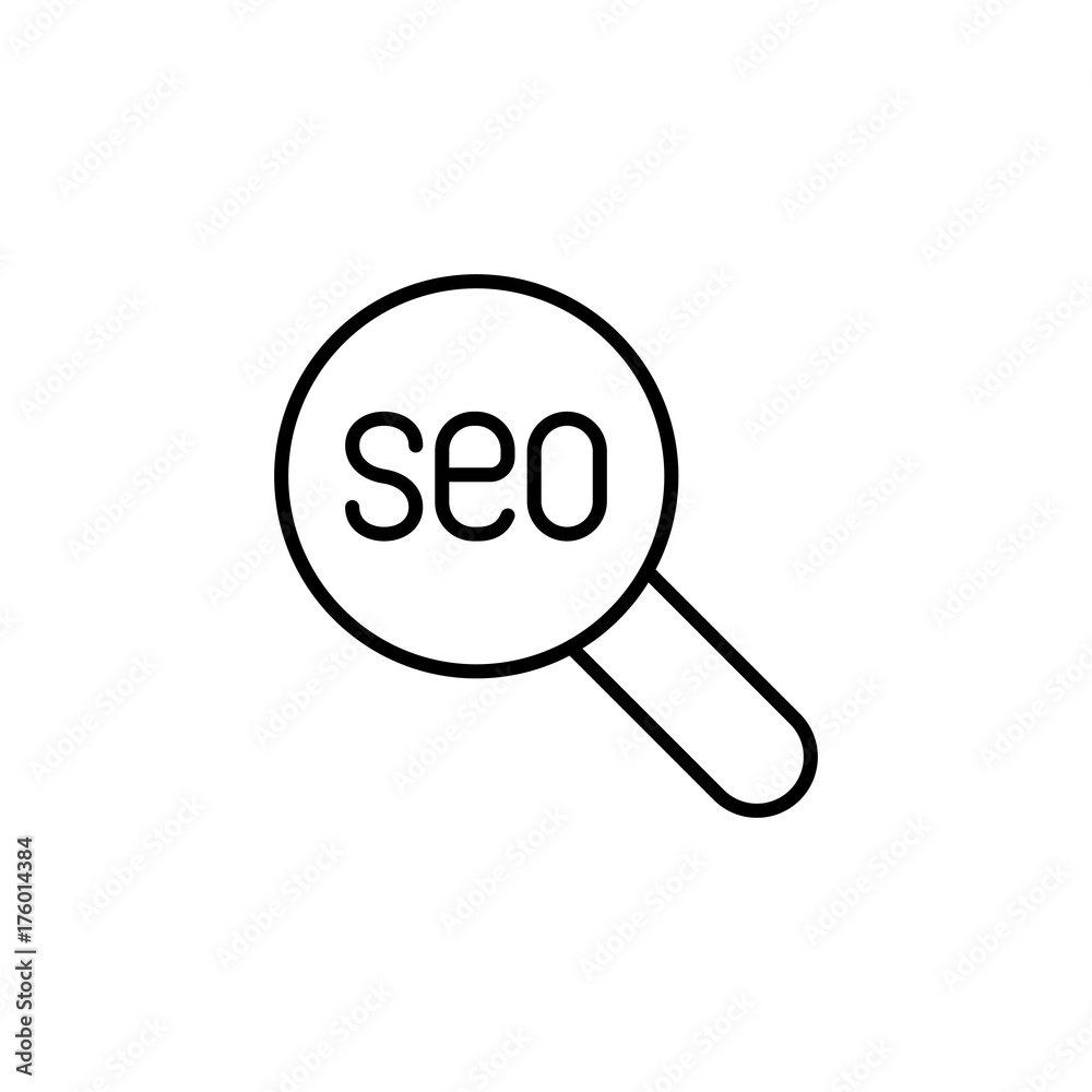seo word in loupe symbol line black icon seo word in loupe symbol line black icon