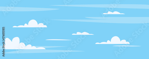 Fototapeta Piękne błękitne niebo z cute chmury tle ilustracji wektorowych. Czyste niebo w środku dnia.
