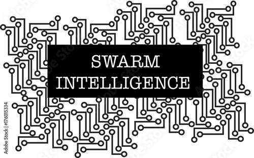 Swarm Intelligence word text logo Illustration. Interconnected circuit connection points concept isolated flat vector. Transparent.