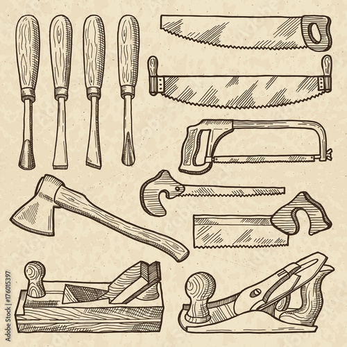 Woodworking and carpentry tools. Industrial equipment isolate