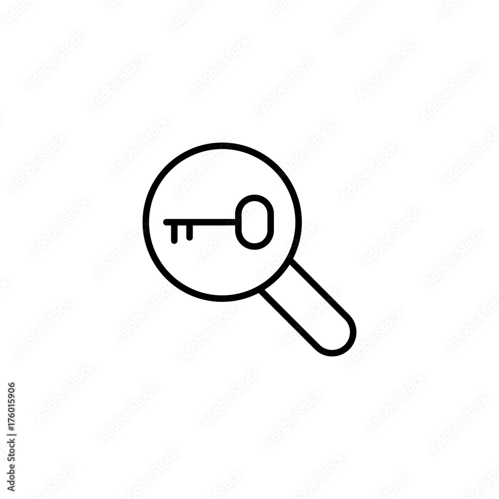 loupe with key. keyword researching symbol. seo line black icon loupe with key. keyword researching symbol. seo line black icon