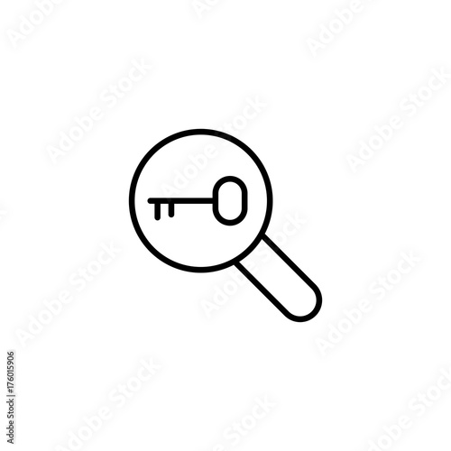 loupe with key. keyword researching symbol. seo line black icon