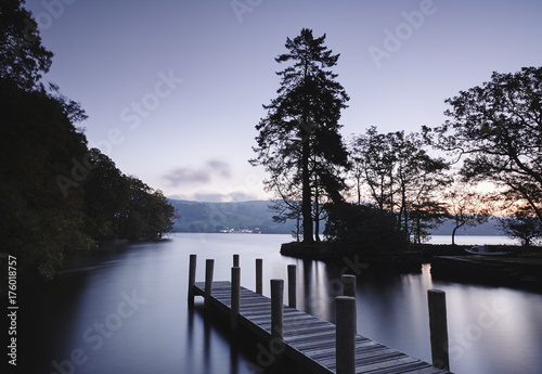 Jetty at Low Wray on Lake Windermere. Cumbria, UK. photo