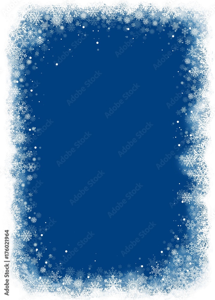 Christmas blue background with snowflakes. Frozen frame. Raster illustration. Christmas blue background with snowflakes. Frozen frame. Raster illustration.