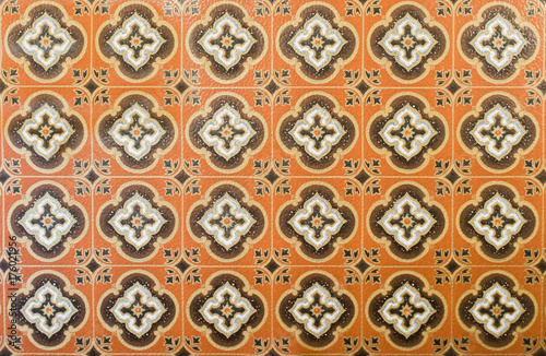 Floral patterned linoleum floor.