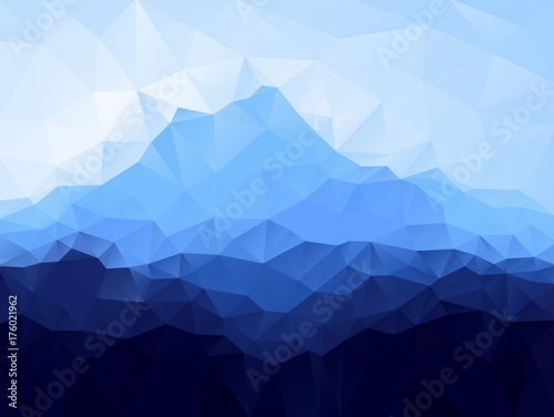 Triangle geometrical background with blue mountain range . Raster illustration.