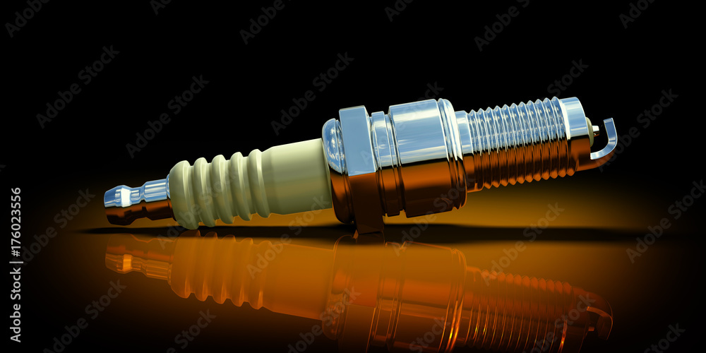 Sparkplug on black background with reflection. 3d illustration Sparkplug on black background with reflection. 3d illustration