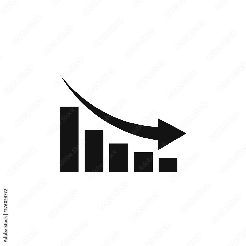 Graph chart down icon. Down arrow symbol. Flat Vector illustration