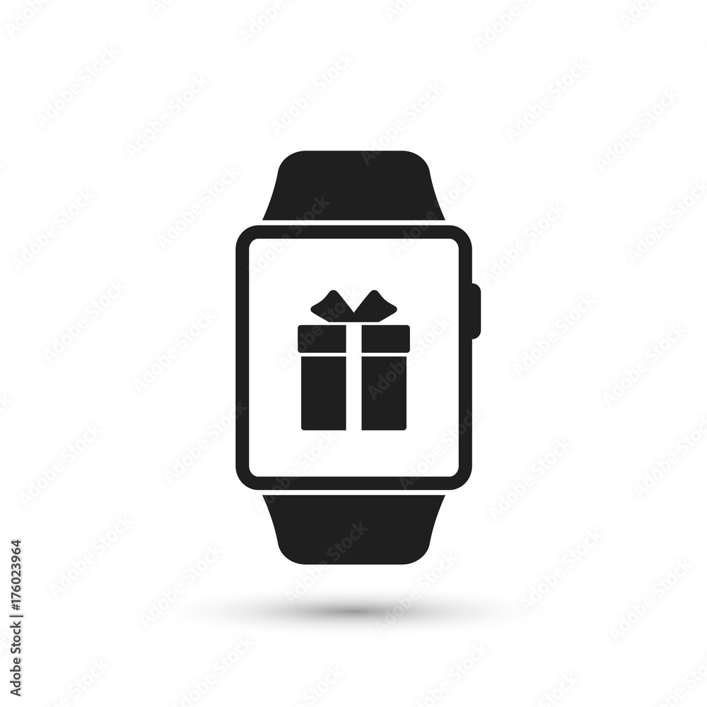 Smart watch with gift on monitor icon, vector Smart watch with gift on monitor icon, vector