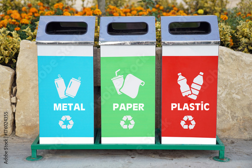 recycling buckets in the park