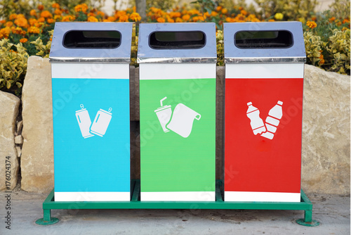 recycling buckets in the park