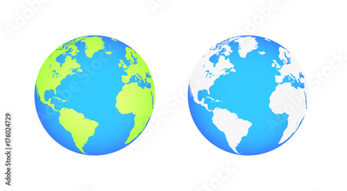Earth globes isolated on white background. Flat planet Earth icon. Vector illustration