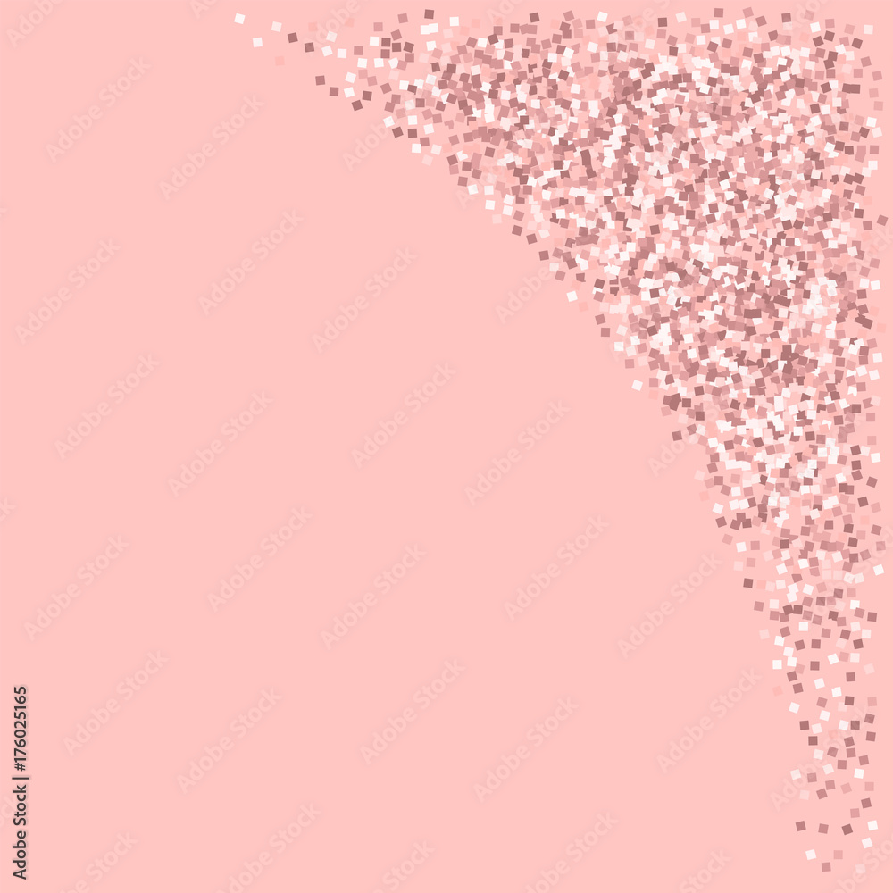 Pink gold glitter. Top right corner with pink gold glitter on pink background. Outstanding Vector illustration.