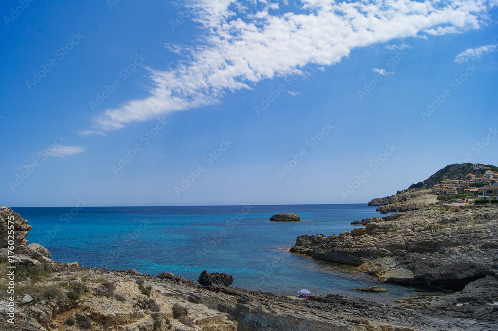 Beautiful sea in Mallorca island with rocks in the background Beautiful sea in Mallorca island with rocks in the background