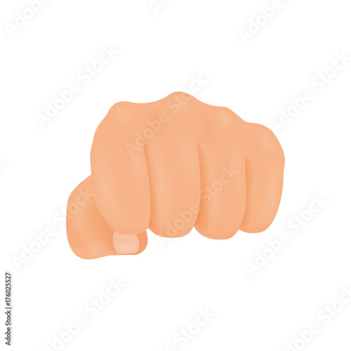 Realistic front view punching or hitting fist. Hand vector illustration.