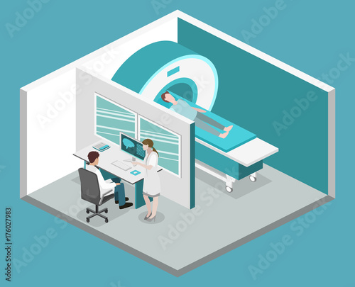 Isometric flat 3D concept vector hospital medical mri web illustration.