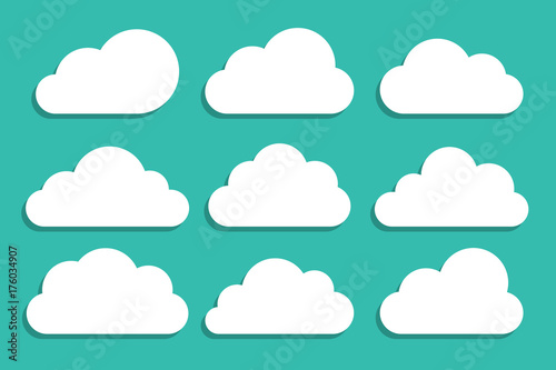 Set of white clouds collection on blue background, set template for web design and app