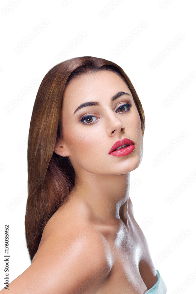 Young woman portrait with perfect skin isolated on white Young woman portrait with perfect skin isolated on white