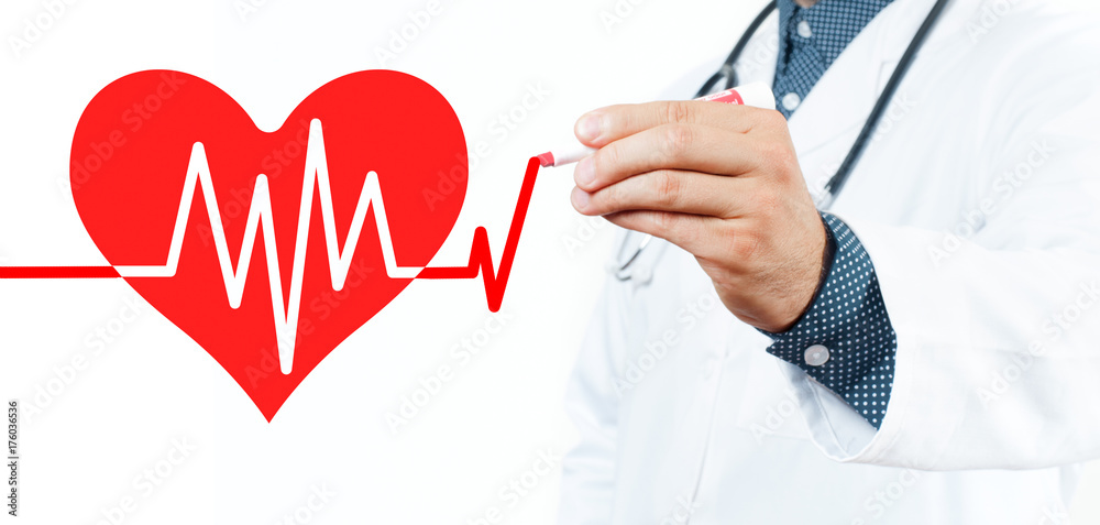 Male doctor drawing heart and chart heartbeat Male doctor drawing heart and chart heartbeat