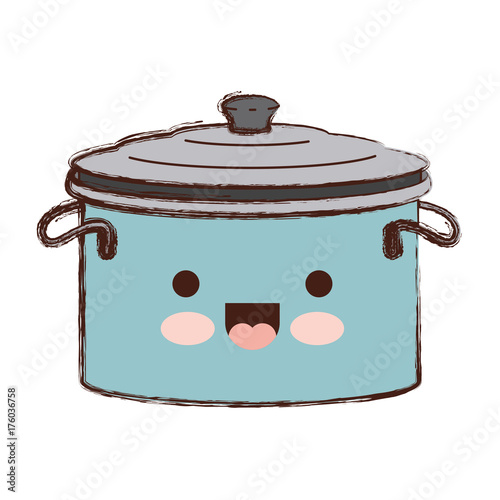 cooking pot with lid colorful kawaii blurred contour