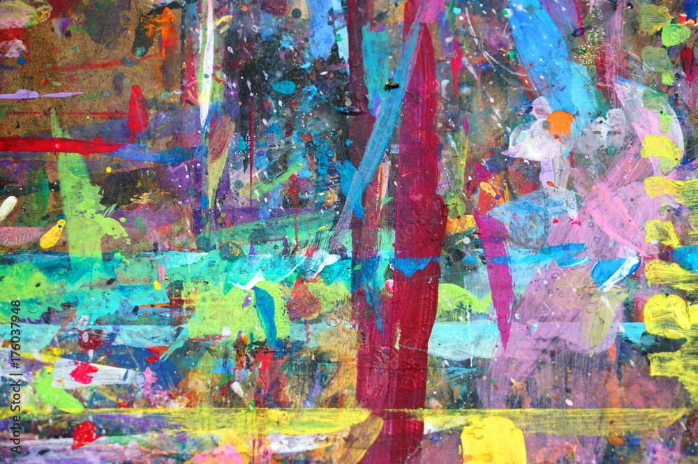 Fototapeta premium Drawing wood board with messy color pattern