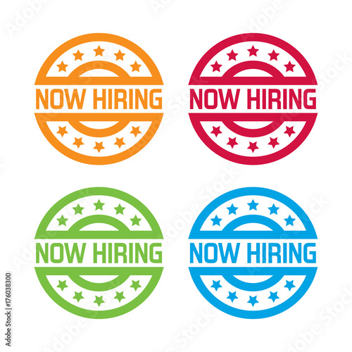 Colorful Set of Now Hiring Labels