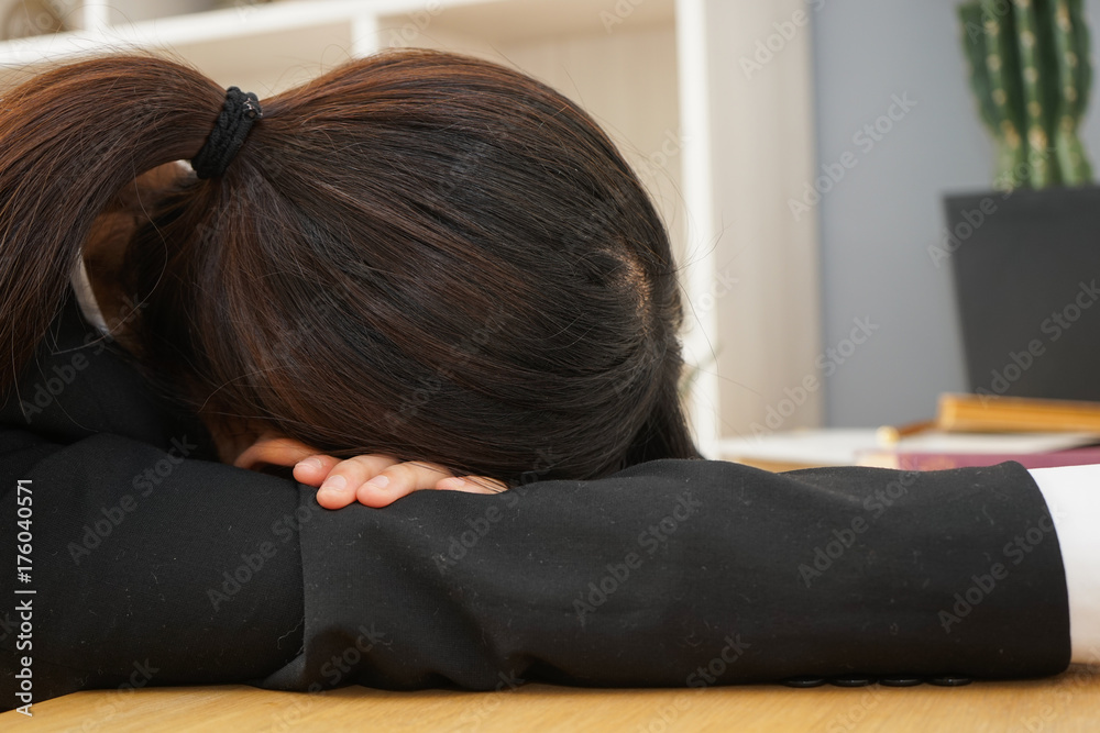 sleeping woman in suit - obrazy, fototapety, plakaty 