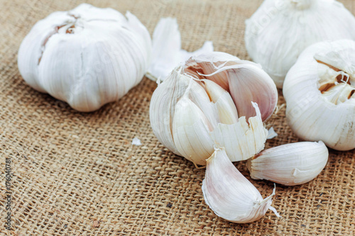 garlic on sack.