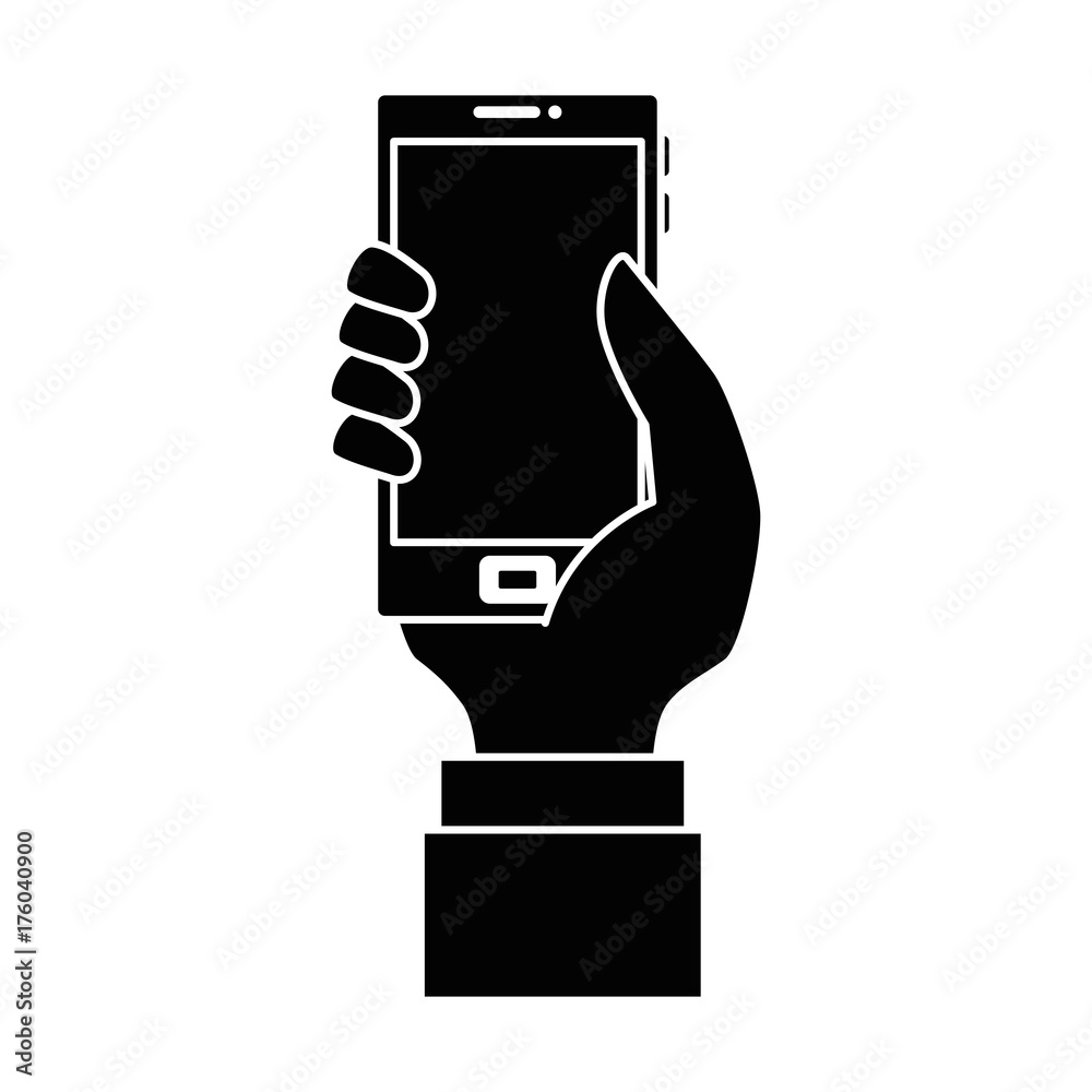 hand user with smartphone device isolated icon hand user with smartphone device isolated icon