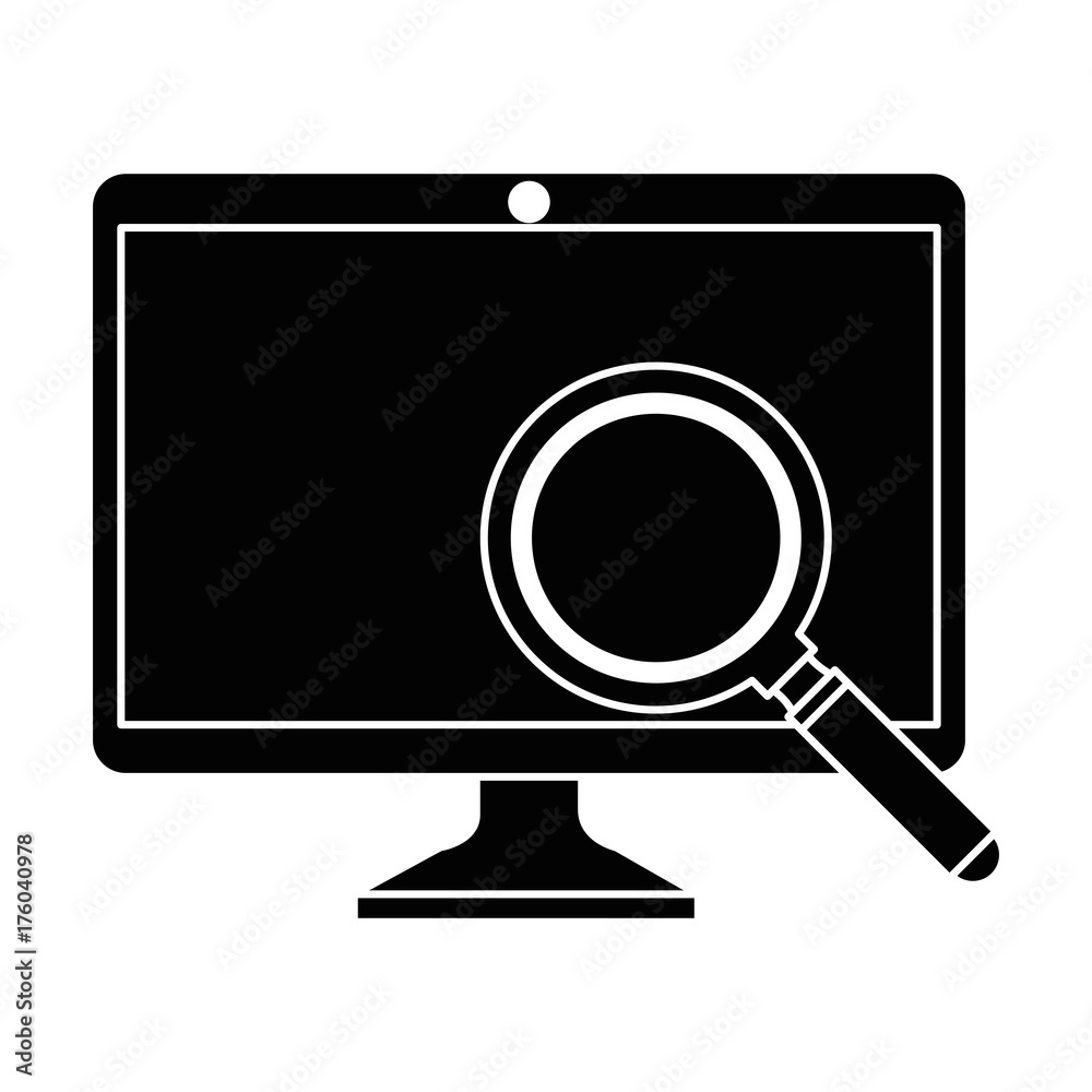 computer display with magnifying glass computer display with magnifying glass