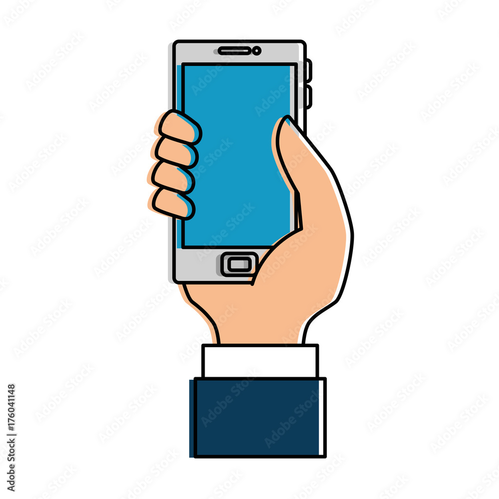 hand user with smartphone device isolated icon