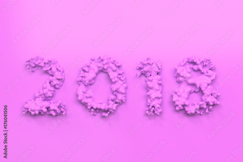 Liquid violet 2018 number with drops on violet background Liquid violet 2018 number with drops on violet background