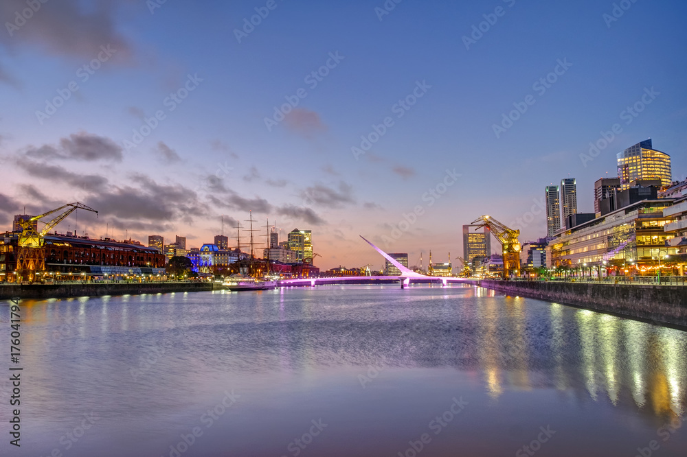 Puerto Madero in Buenos Aires, Argentina, at sunset
