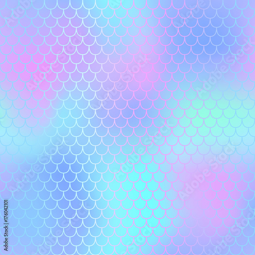 Ice blue and pink fish skin with scale pattern. Mermaid tail vector background.