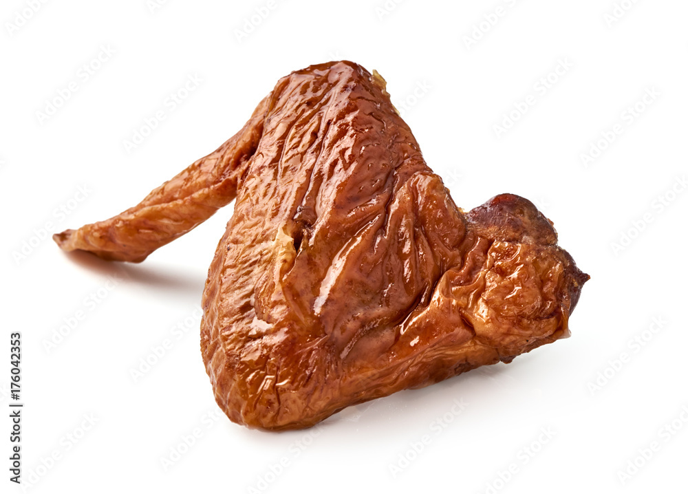 Smoked chicken wing isolated over white background. Smoked chicken wing isolated over white background.