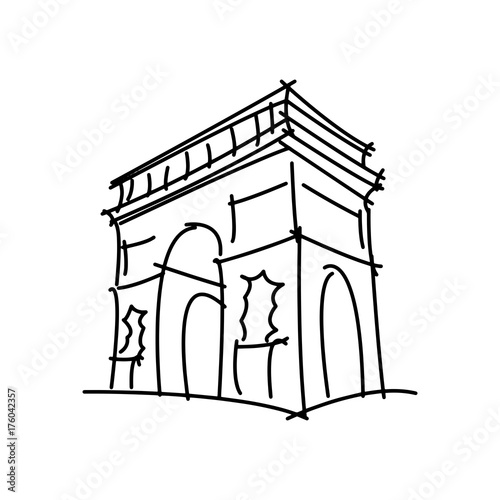 Arc de Triomphe black line vector illustration isolated on white background