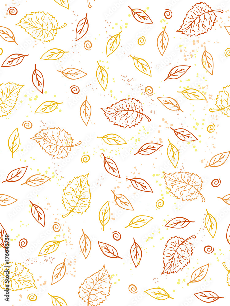 vector seamless pattern from doodle hand drawn autumn leaves