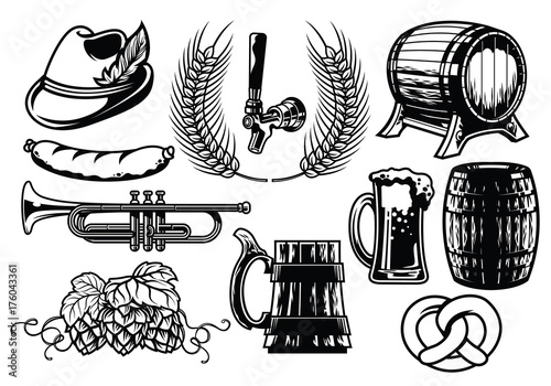 beer element set in black and white