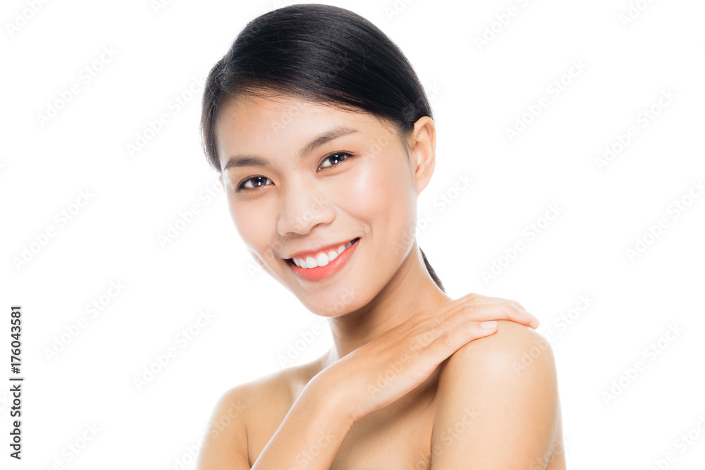 Beautiful woman face close up portrait studio on white background Beautiful woman face close up portrait studio on white background
